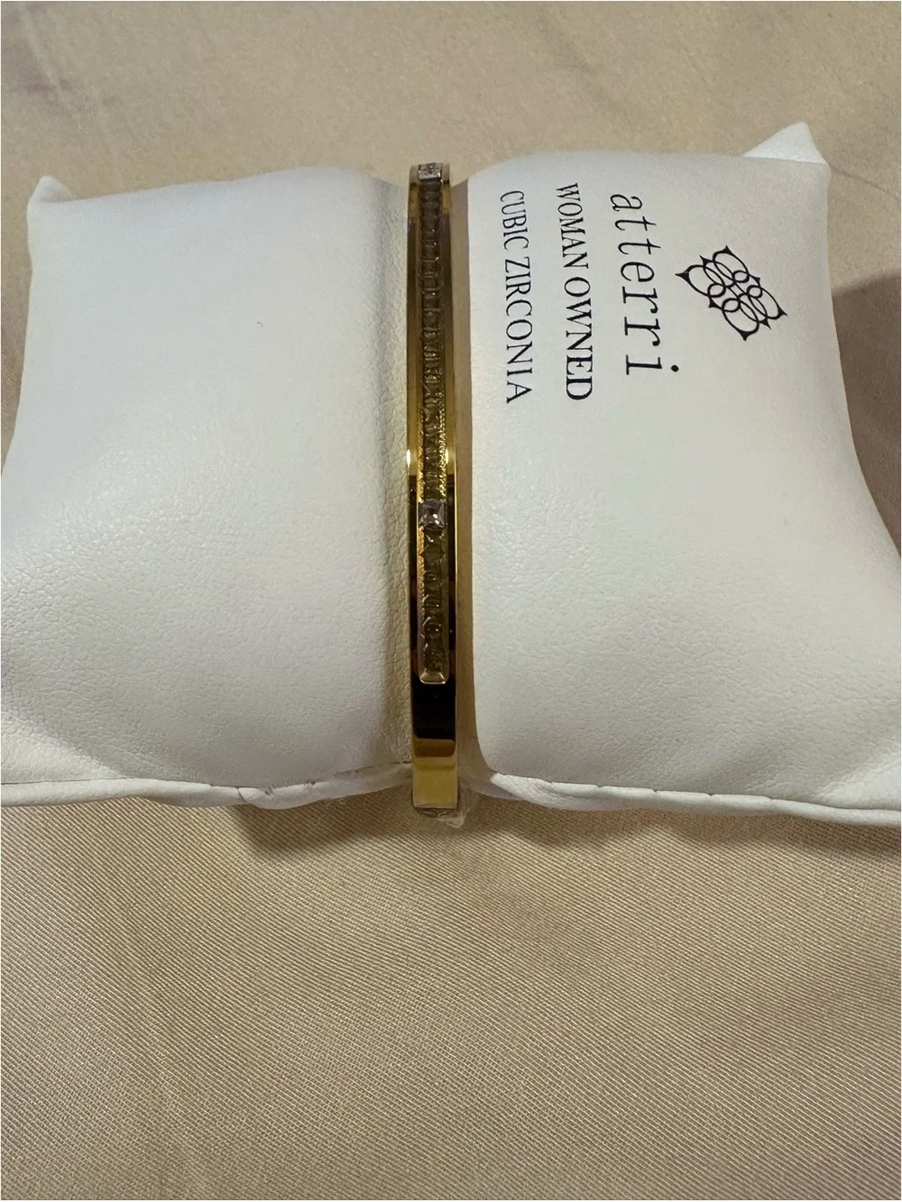 BRAND NEW Atterri Gold Tone Cubic Zirconia Hinged Bangle Bracelet